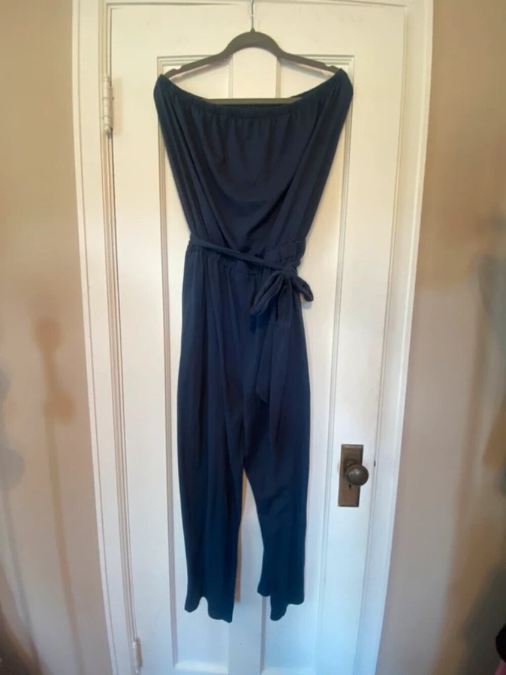 Womens zesica plus size 2XL navy strapless jumpsuit with tie waist